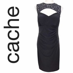 Cache Gray Ruched Sleeveless Sequin Top Dress 14